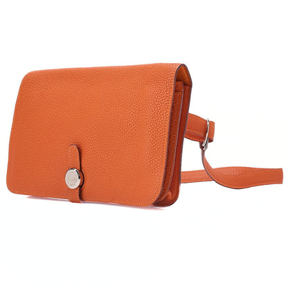 HERMES Dogon Poche 2-Fold Long Wallet Togo Waist Bag Orange Silver-Tone Hardware, Pre-Owned