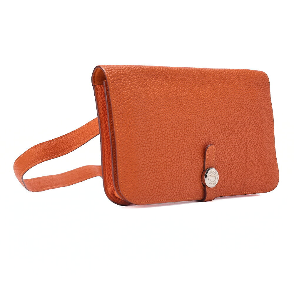 HERMES Dogon Poche 2-Fold Long Wallet Togo Waist Bag Orange Silver-Tone Hardware, Pre-Owned