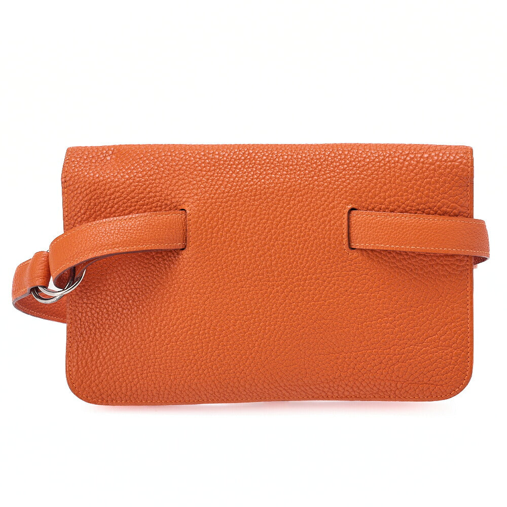 HERMES Dogon Poche 2-Fold Long Wallet Togo Waist Bag Orange Silver-Tone Hardware, Pre-Owned