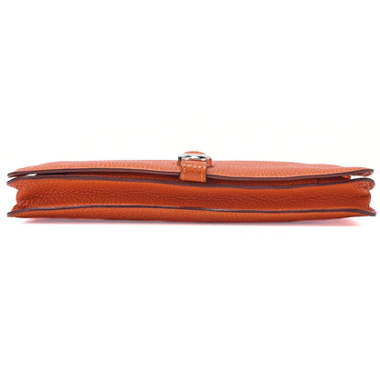 HERMES Dogon Poche 2-Fold Long Wallet Togo Waist Bag Orange Silver-Tone Hardware, Pre-Owned