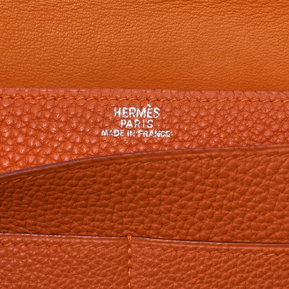 HERMES Dogon Poche 2-Fold Long Wallet Togo Waist Bag Orange Silver-Tone Hardware, Pre-Owned