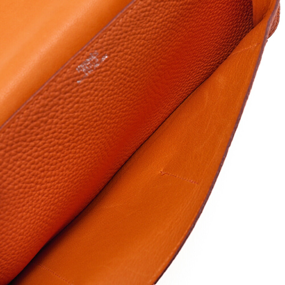 HERMES Dogon Poche 2-Fold Long Wallet Togo Waist Bag Orange Silver-Tone Hardware, Pre-Owned