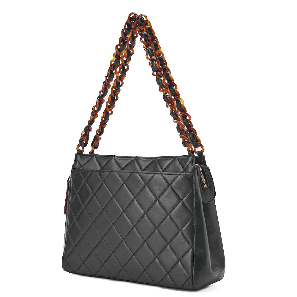 CHANEL Tote Bag Matelasse Lambskin Tortoiseshell Black Gold-Tone Hardware, Pre-Owned