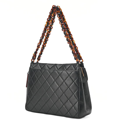 CHANEL Tote Bag Matelasse Lambskin Tortoiseshell Black Gold-Tone Hardware, Pre-Owned