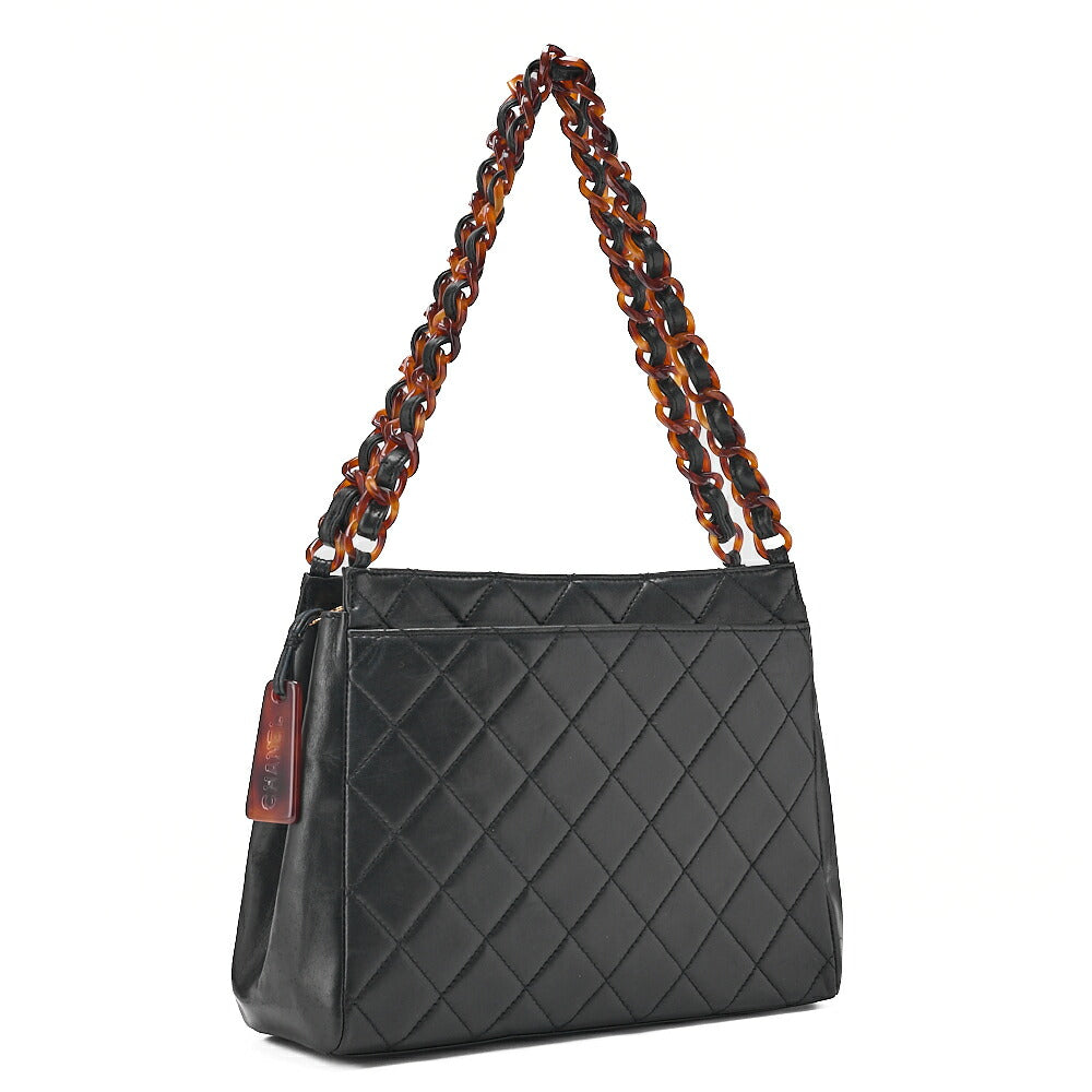 CHANEL Tote Bag Matelasse Lambskin Tortoiseshell Black Gold-Tone Hardware, Pre-Owned