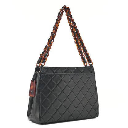 CHANEL Tote Bag Matelasse Lambskin Tortoiseshell Black Gold-Tone Hardware, Pre-Owned