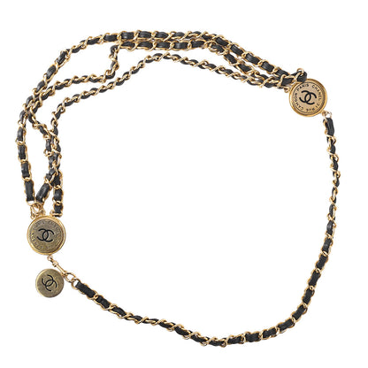 CHANEL 31RUE CAMBON Cocomark Chain Belt Triple GP  xx Leather Black x  Gold Gold-Tone Hardware, Pre-Owned