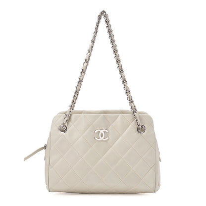 CHANEL Lambskin Matelasse Hamptons Line Coco Mark Chain Shoulder Ivory Silver-Tone Hardware, Pre-Owned