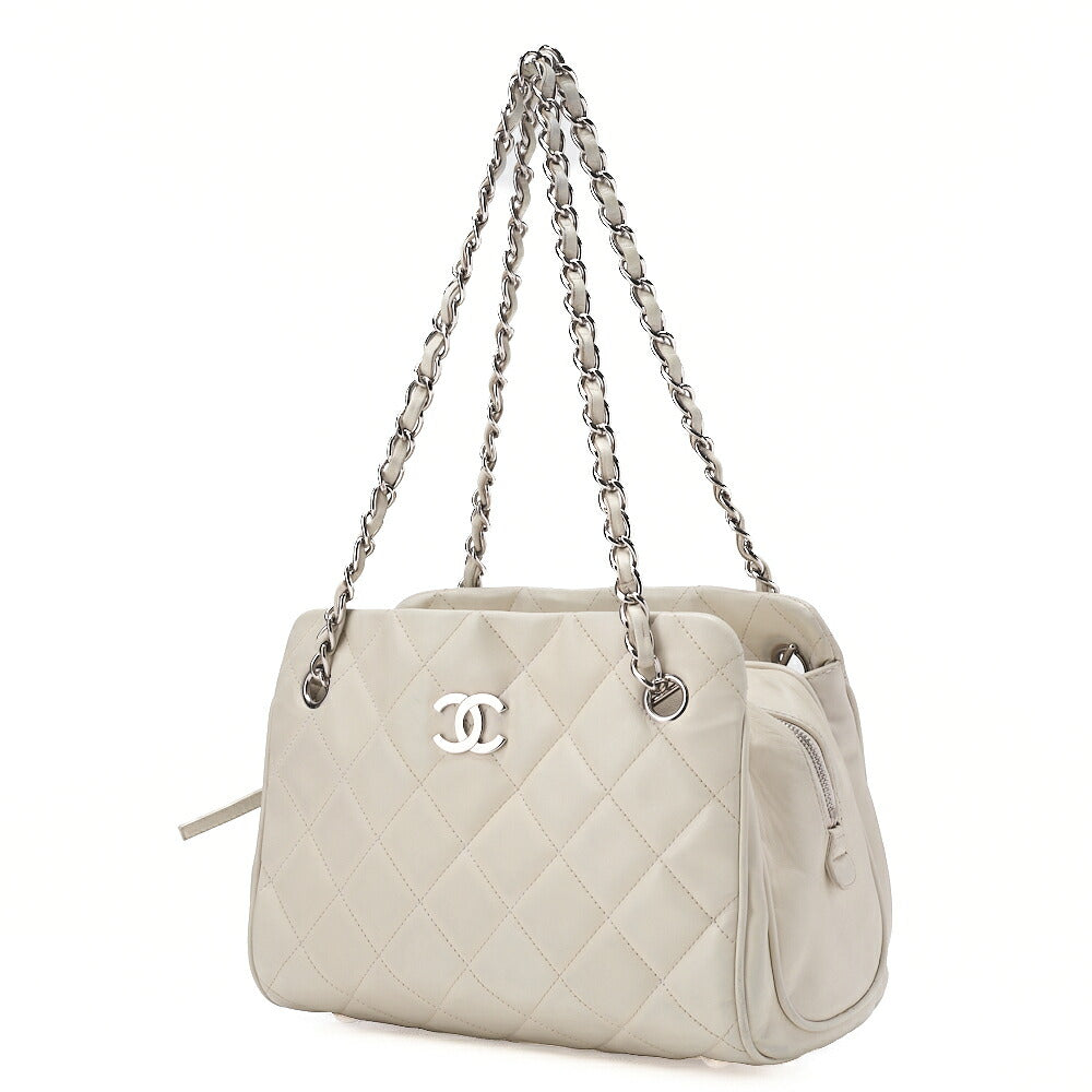 CHANEL Lambskin Matelasse Hamptons Line Coco Mark Chain Shoulder Ivory Silver-Tone Hardware, Pre-Owned