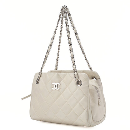 CHANEL Lambskin Matelasse Hamptons Line Coco Mark Chain Shoulder Ivory Silver-Tone Hardware, Pre-Owned