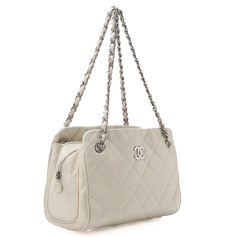 CHANEL Lambskin Matelasse Hamptons Line Coco Mark Chain Shoulder Ivory Silver-Tone Hardware, Pre-Owned