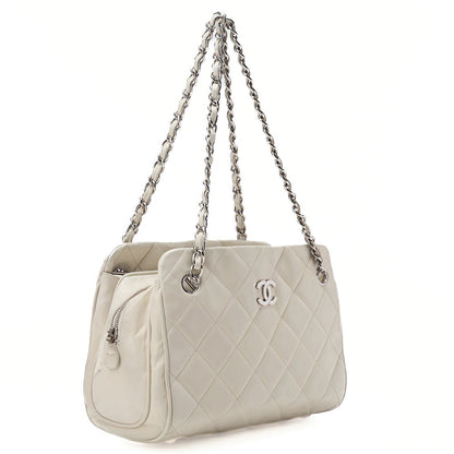 CHANEL Lambskin Matelasse Hamptons Line Coco Mark Chain Shoulder Ivory Silver-Tone Hardware, Pre-Owned