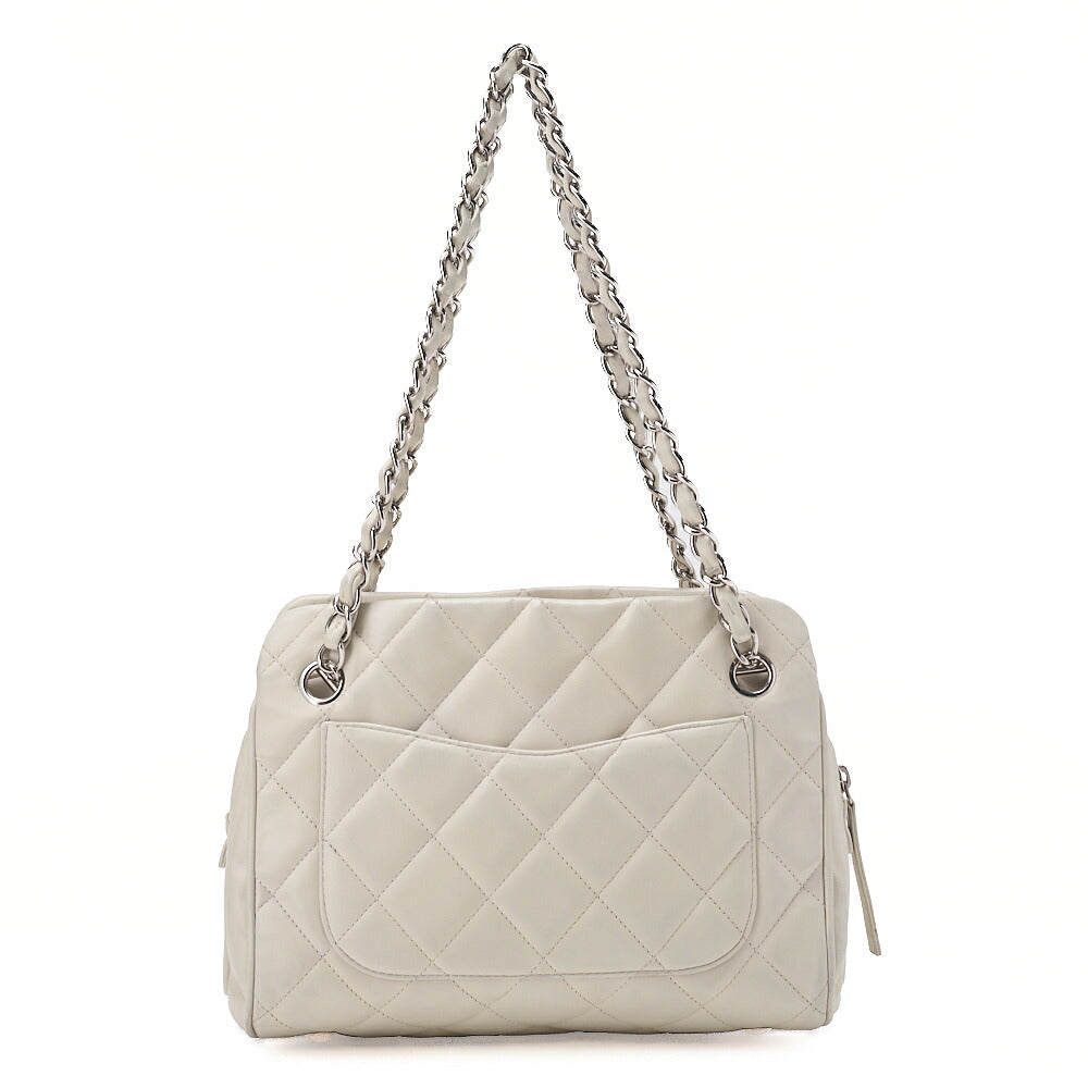 CHANEL Lambskin Matelasse Hamptons Line Coco Mark Chain Shoulder Ivory Silver-Tone Hardware, Pre-Owned