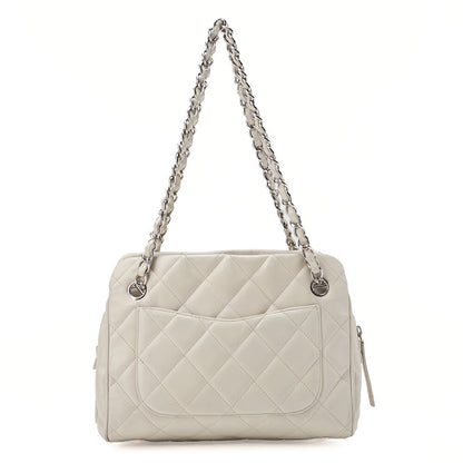 CHANEL Lambskin Matelasse Hamptons Line Coco Mark Chain Shoulder Ivory Silver-Tone Hardware, Pre-Owned