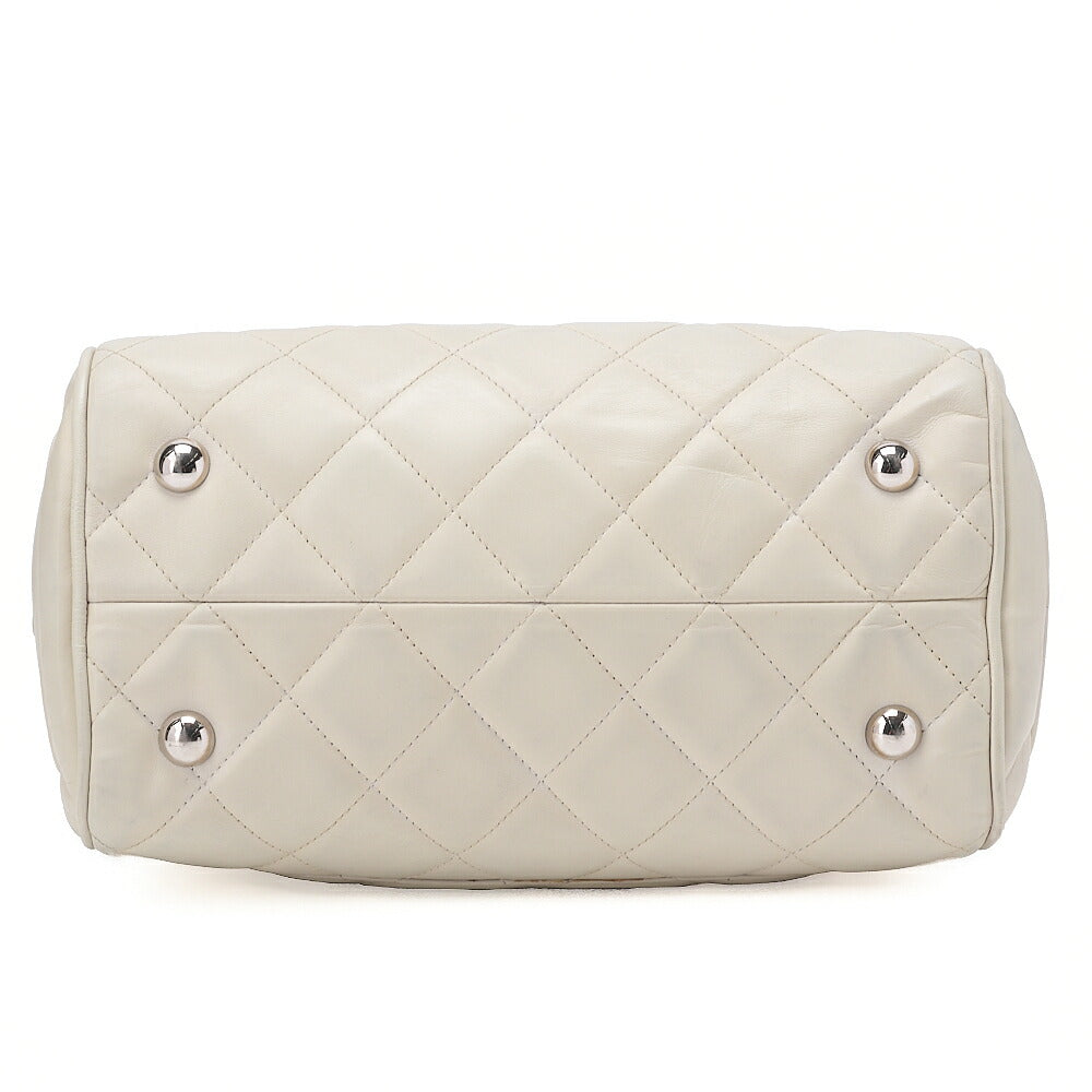 CHANEL Lambskin Matelasse Hamptons Line Coco Mark Chain Shoulder Ivory Silver-Tone Hardware, Pre-Owned