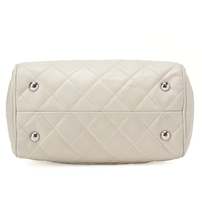 CHANEL Lambskin Matelasse Hamptons Line Coco Mark Chain Shoulder Ivory Silver-Tone Hardware, Pre-Owned