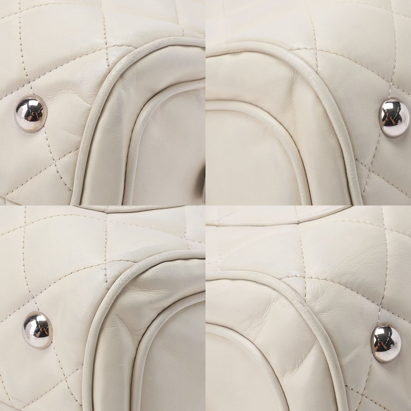 CHANEL Lambskin Matelasse Hamptons Line Coco Mark Chain Shoulder Ivory Silver-Tone Hardware, Pre-Owned