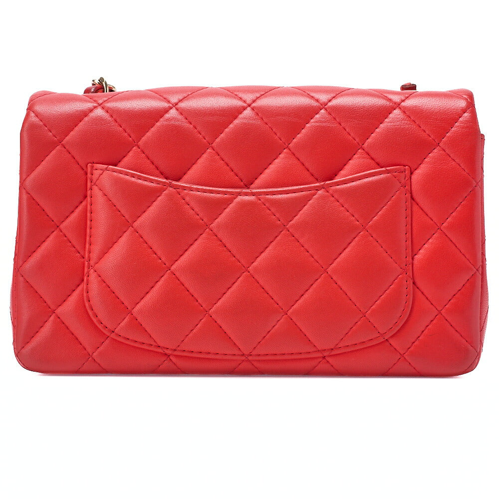 CHANEL Chain Shoulder Bag Mini Matelasse 20cm Lambskin Red Gold-Tone Hardware, Pre-Owned