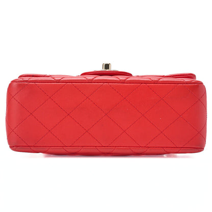 CHANEL Chain Shoulder Bag Mini Matelasse 20cm Lambskin Red Gold-Tone Hardware, Pre-Owned