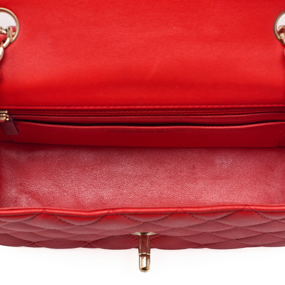 CHANEL Chain Shoulder Bag Mini Matelasse 20cm Lambskin Red Gold-Tone Hardware, Pre-Owned