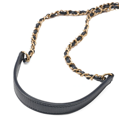 CHANEL Vintage Calf Matelasse Half Moon 2way Chain Shoulder Navy Gold-Tone Hardware, Pre-Owned