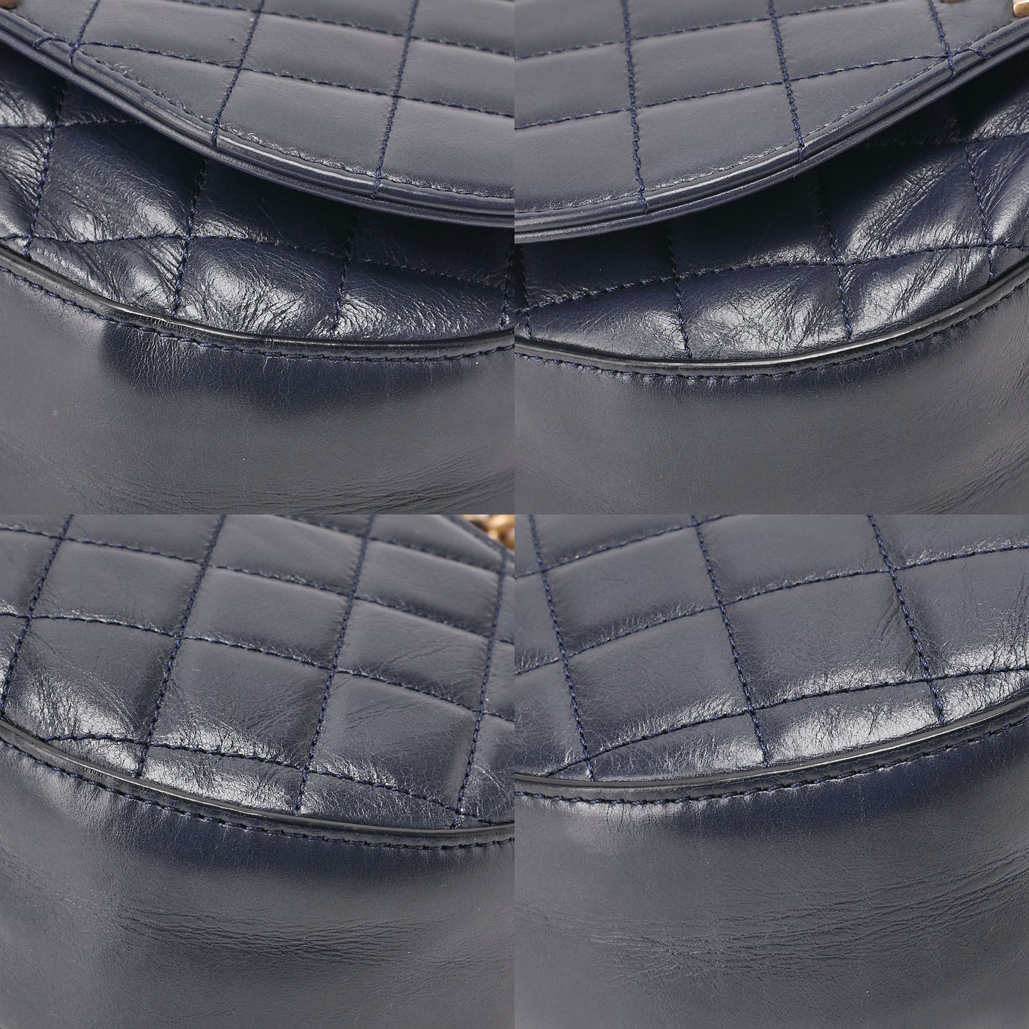 CHANEL Vintage Calf Matelasse Half Moon 2way Chain Shoulder Navy Gold-Tone Hardware, Pre-Owned