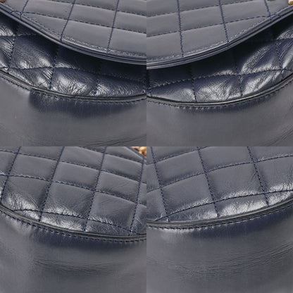 CHANEL Vintage Calf Matelasse Half Moon 2way Chain Shoulder Navy Gold-Tone Hardware, Pre-Owned