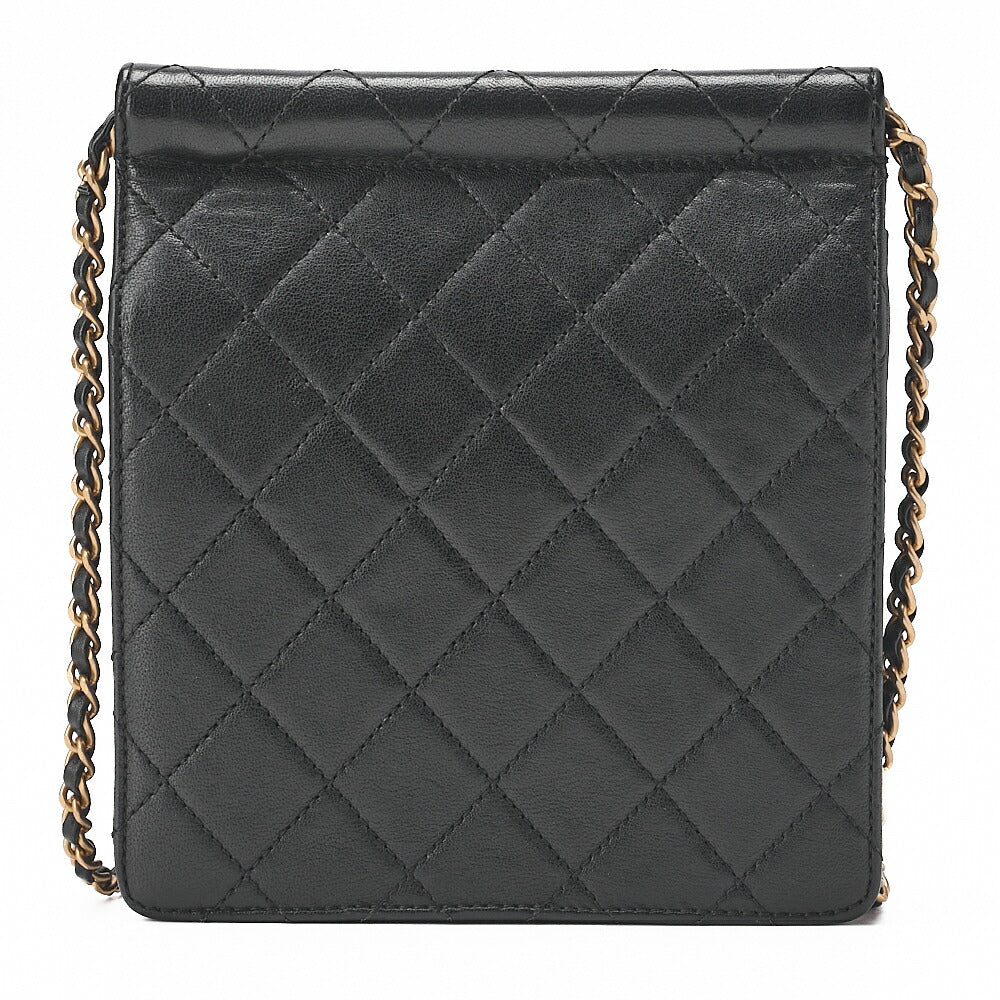 CHANEL Chain Shoulder Matelasse Pearl Chain Chain Wallet Lambskin Black Gold-Tone Hardware, Pre-Owned