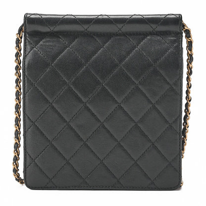 CHANEL Chain Shoulder Matelasse Pearl Chain Chain Wallet Lambskin Black Gold-Tone Hardware, Pre-Owned