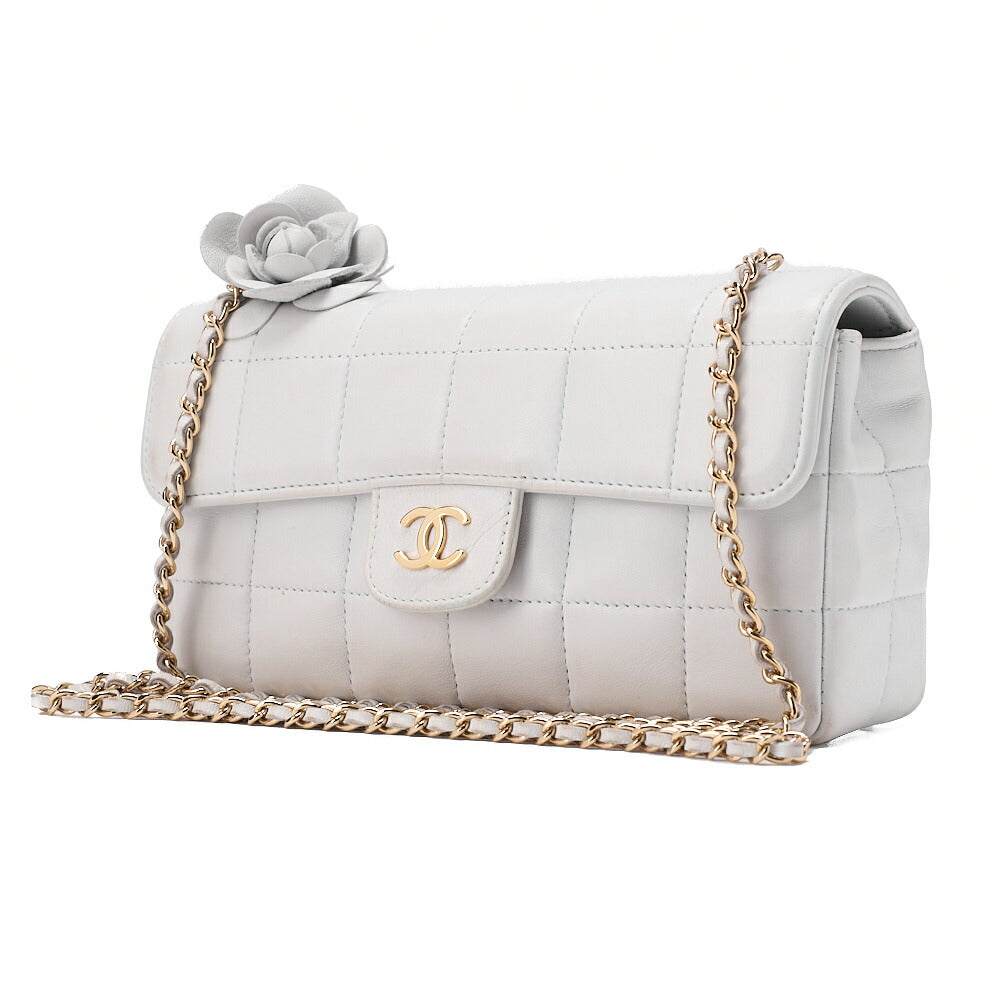 CHANEL Chocolate Bar Camellia Magnet Lock Chain Shoulder Lambskin Light Bull Gold-Tone Hardware, Pre-Owned