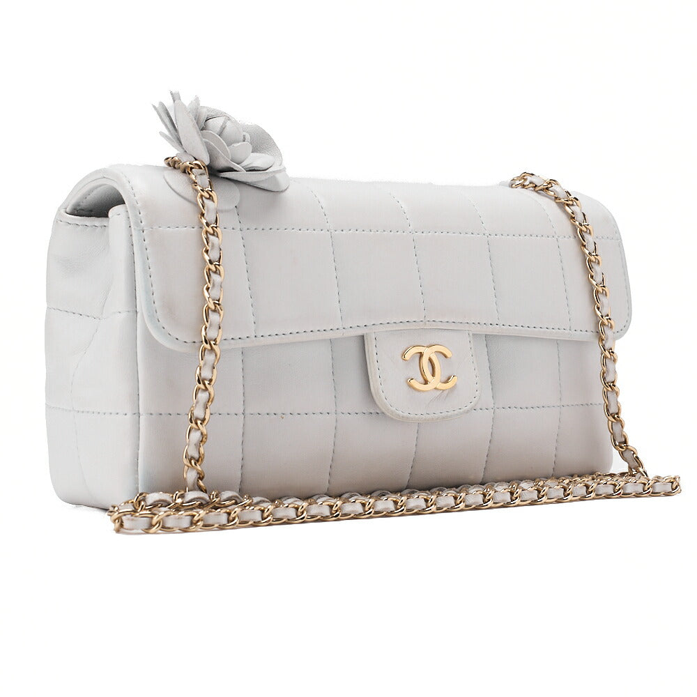 CHANEL Chocolate Bar Camellia Magnet Lock Chain Shoulder Lambskin Light Bull Gold-Tone Hardware, Pre-Owned