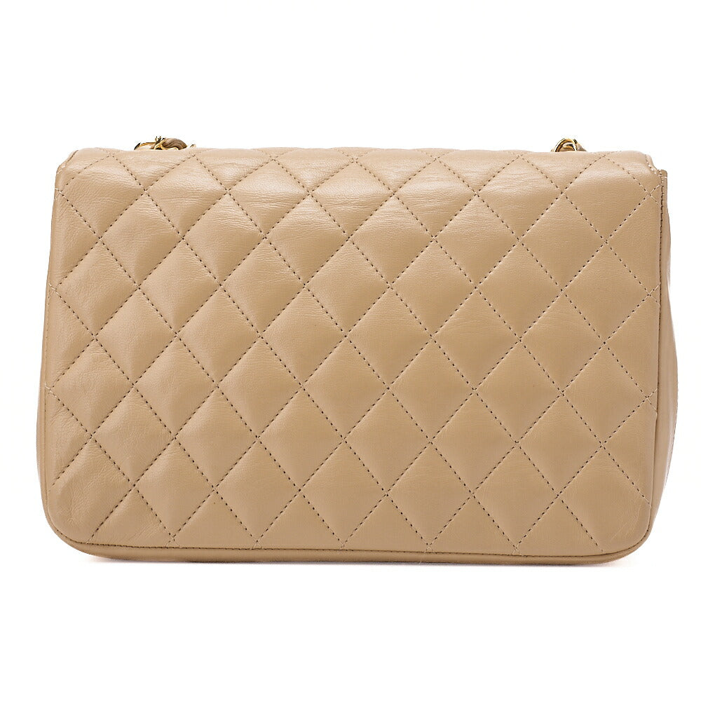 CHANEL Chain Shoulder Bag Matelasse Lambskin Beige Round Flap Gold-Tone Hardware, Pre-Owned