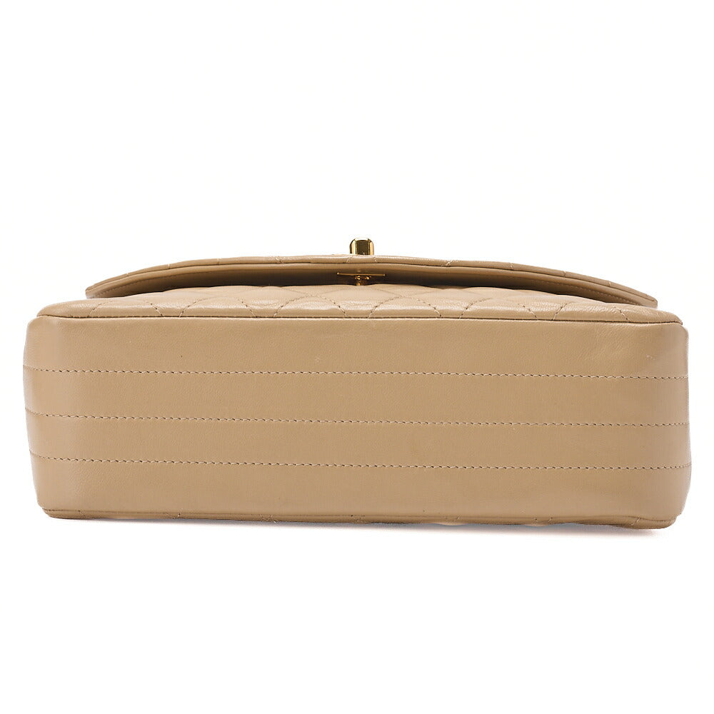 CHANEL Chain Shoulder Bag Matelasse Lambskin Beige Round Flap Gold-Tone Hardware, Pre-Owned