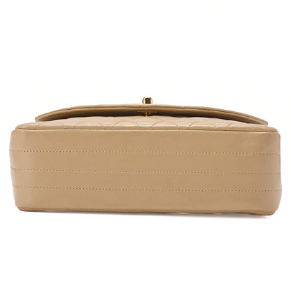 CHANEL Chain Shoulder Bag Matelasse Lambskin Beige Round Flap Gold-Tone Hardware, Pre-Owned