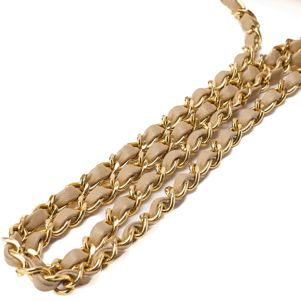 CHANEL Chain Shoulder Bag Matelasse Lambskin Beige Round Flap Gold-Tone Hardware, Pre-Owned