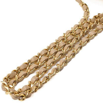 CHANEL Chain Shoulder Bag Matelasse Lambskin Beige Round Flap Gold-Tone Hardware, Pre-Owned