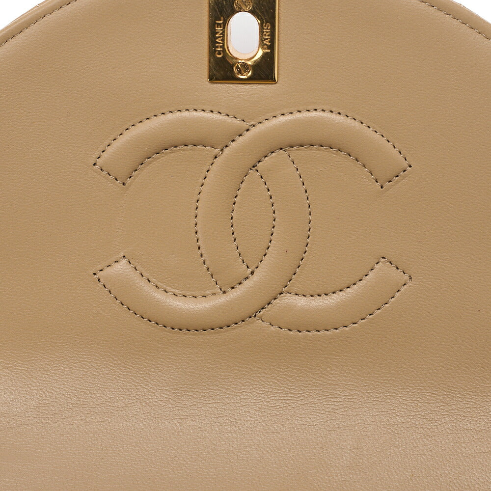 CHANEL Chain Shoulder Bag Matelasse Lambskin Beige Round Flap Gold-Tone Hardware, Pre-Owned