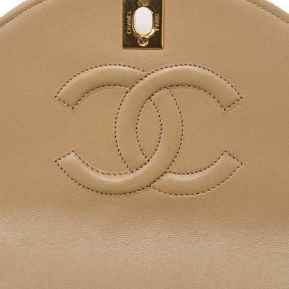 CHANEL Chain Shoulder Bag Matelasse Lambskin Beige Round Flap Gold-Tone Hardware, Pre-Owned
