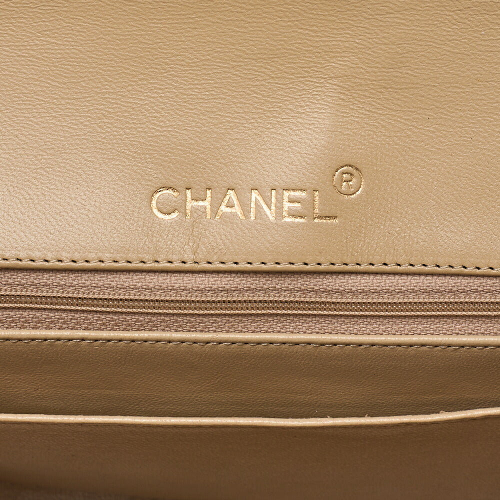 CHANEL Chain Shoulder Bag Matelasse Lambskin Beige Round Flap Gold-Tone Hardware, Pre-Owned