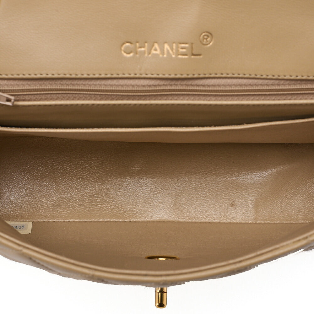 CHANEL Chain Shoulder Bag Matelasse Lambskin Beige Round Flap Gold-Tone Hardware, Pre-Owned