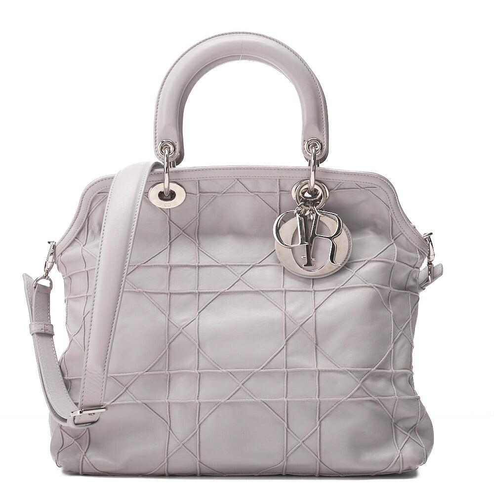 Dior Lady Dior Granville Calfskin Handbag 2way Lavender Silver-Tone Hardware, Pre-Owned