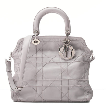 Dior Lady Dior Granville Calfskin Handbag 2way Lavender Silver-Tone Hardware, Pre-Owned