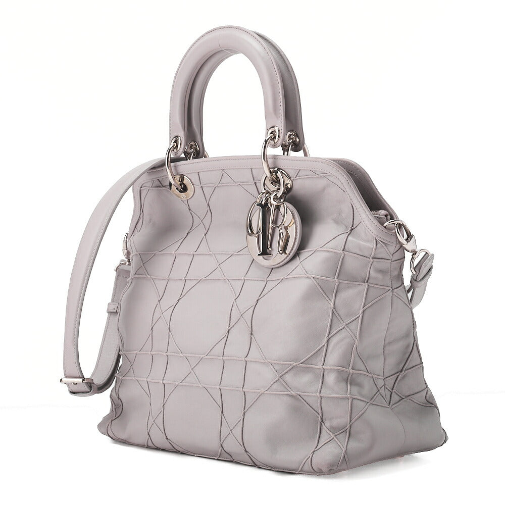 Dior Lady Dior Granville Calfskin Handbag 2way Lavender Silver-Tone Hardware, Pre-Owned