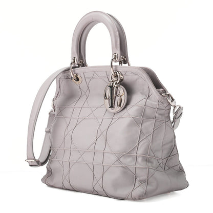 Dior Lady Dior Granville Calfskin Handbag 2way Lavender Silver-Tone Hardware, Pre-Owned