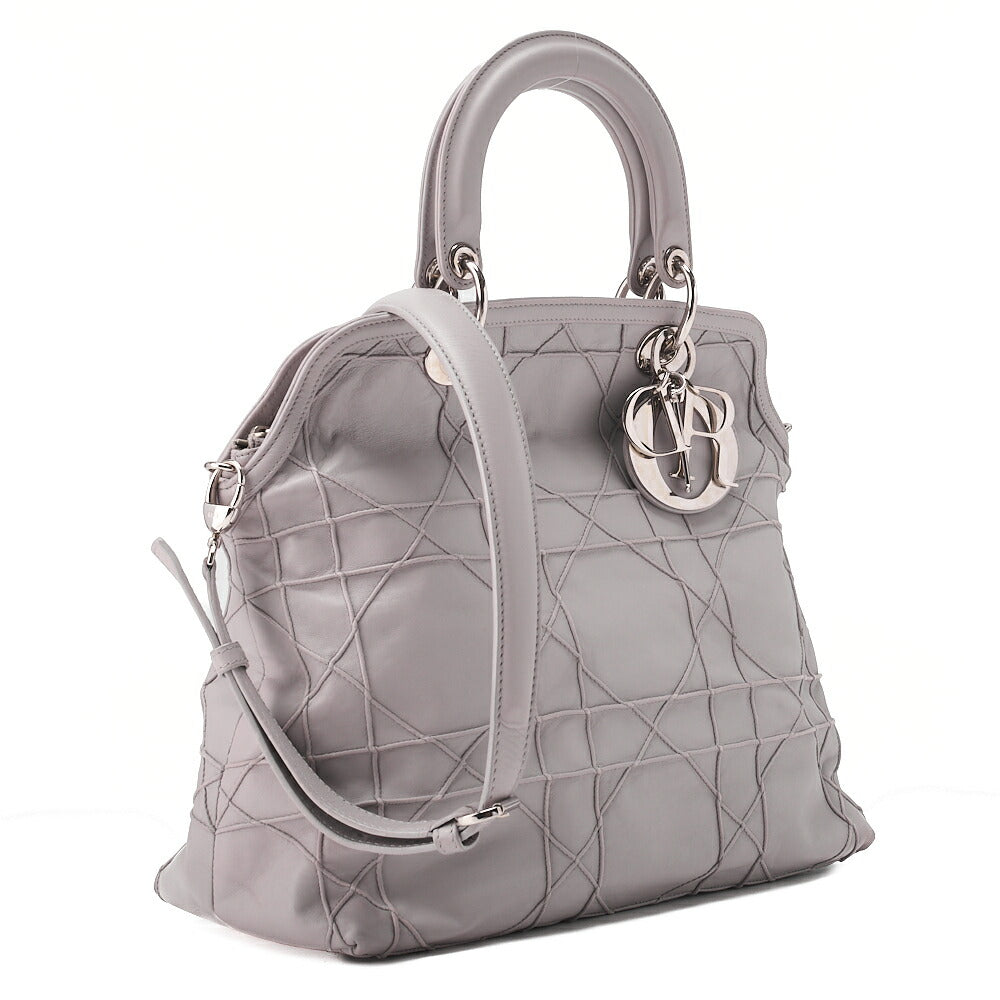 Dior Lady Dior Granville Calfskin Handbag 2way Lavender Silver-Tone Hardware, Pre-Owned