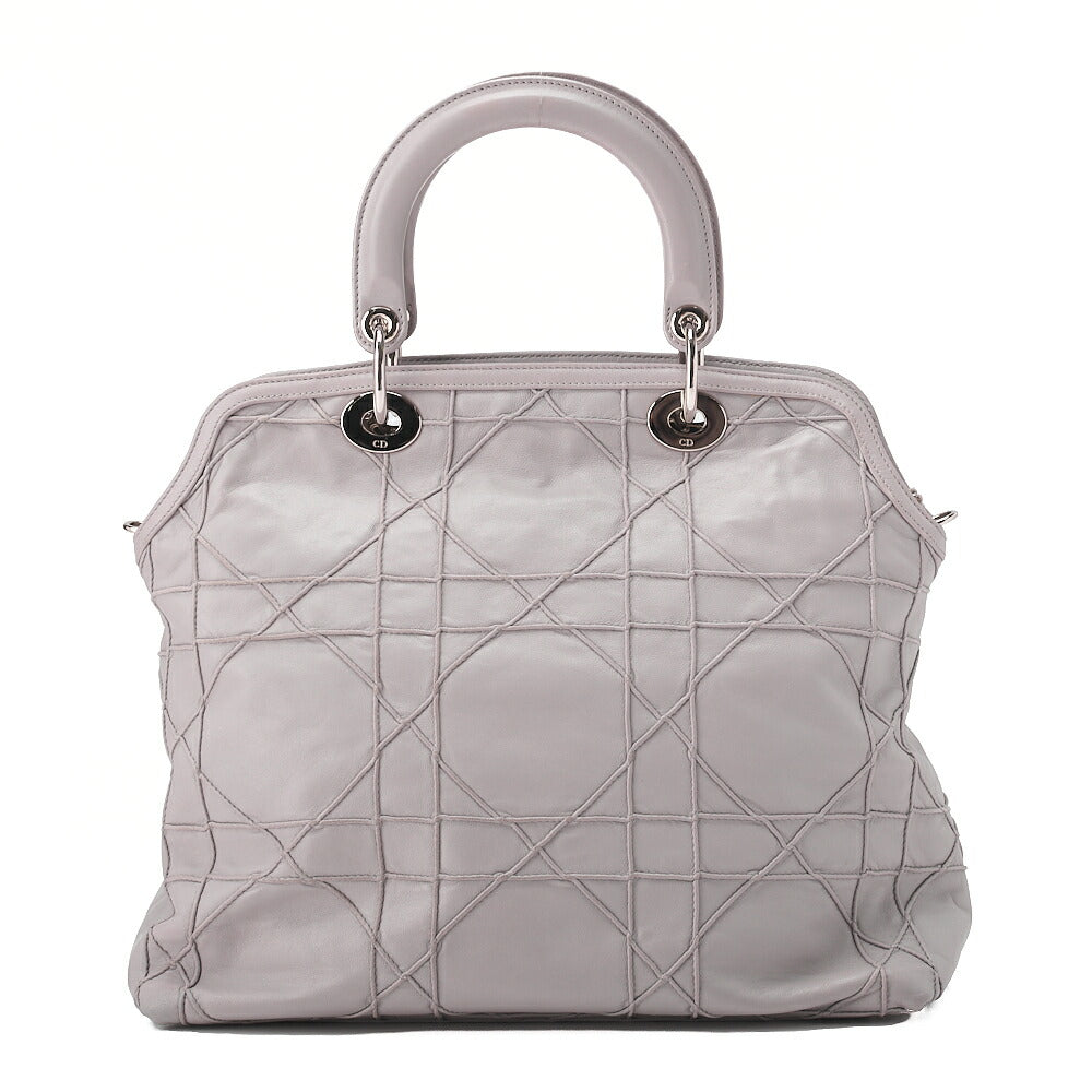 Dior Lady Dior Granville Calfskin Handbag 2way Lavender Silver-Tone Hardware, Pre-Owned