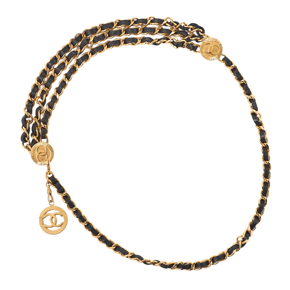 CHANEL Cocomark Chain Belt Triple GP x  Leather Black x  Gold Gold-Tone Hardware, Pre-Owned