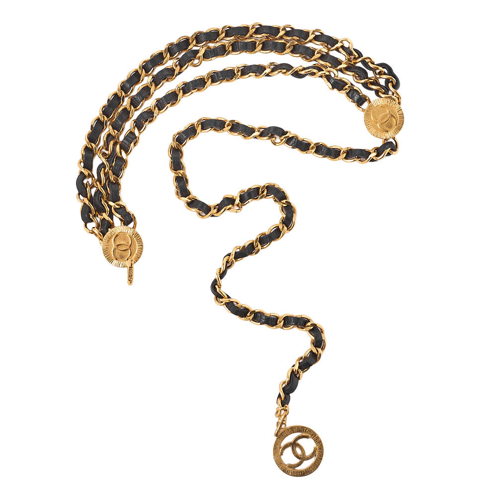 CHANEL Cocomark Chain Belt Triple GP x  Leather Black x  Gold Gold-Tone Hardware, Pre-Owned