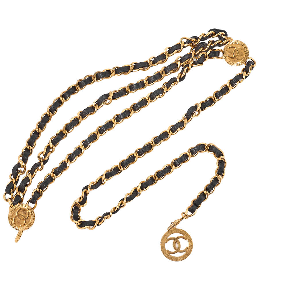 CHANEL Cocomark Chain Belt Triple GP x  Leather Black x  Gold Gold-Tone Hardware, Pre-Owned