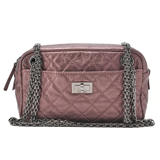 CHANEL Vintage Calf Matelasse 2.55 Turnlock Chain Shoulder Purple Silver-Tone Hardware, Pre-Owned
